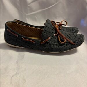 Robert Zur Dark Gray Perforated Suede Moccasin Driver Loafer Women Size 9.5AA